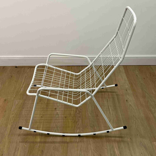 1960s white wire garden rocking chair lounger