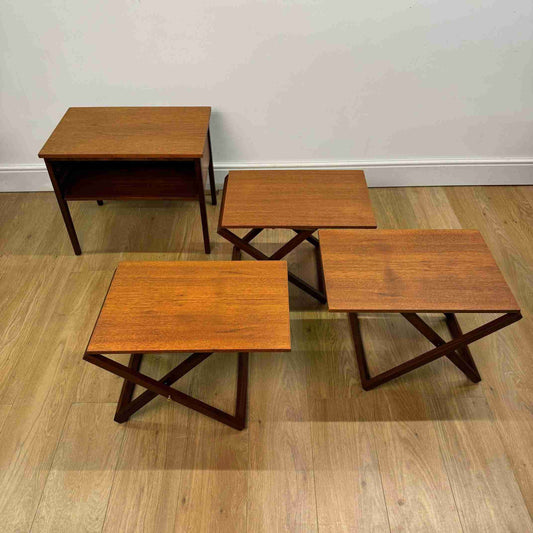 Teak nest of folding tables in the style of Illum Wikkelso