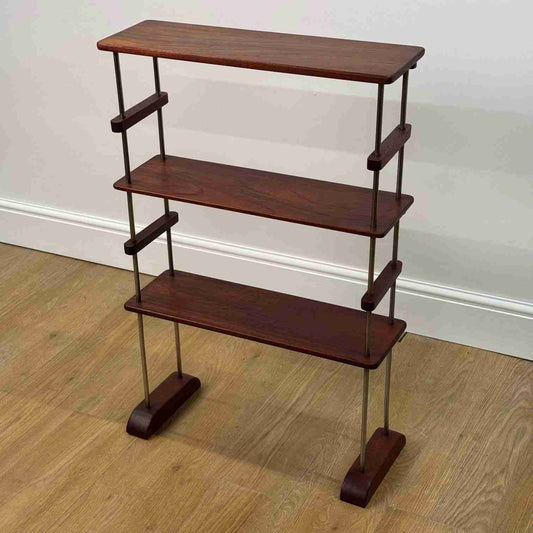 1960s freestanding teak and chrome rod shelving unit