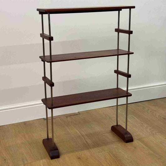 1960s freestanding teak and chrome rod shelving unit
