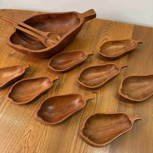 1970s teak salad bowl set