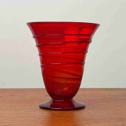 Whitefriars ruby ribbon trail footed vase
