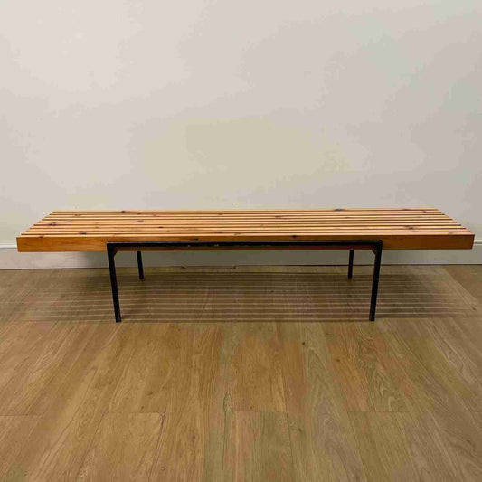 Swedish pine and steel long slatted bench