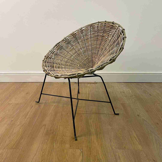 Conran style basket weave chair on black steel legs
