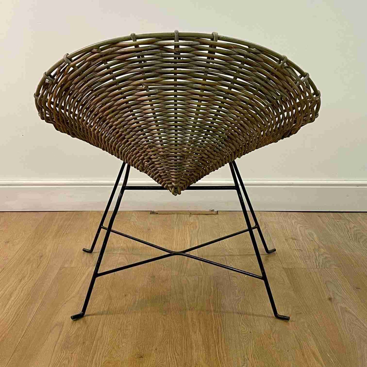 Conran style basket weave chair on black steel legs