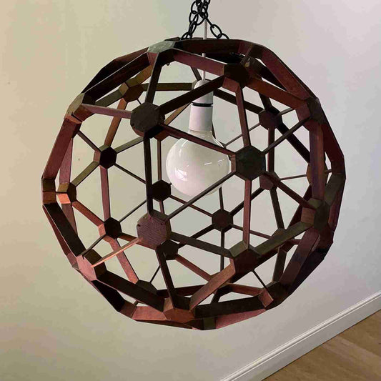 Hexagonal wooden pendent sculpture