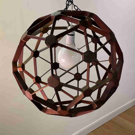Hexagonal wooden pendent sculpture