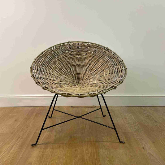 Conran style basket weave chair on black steel legs