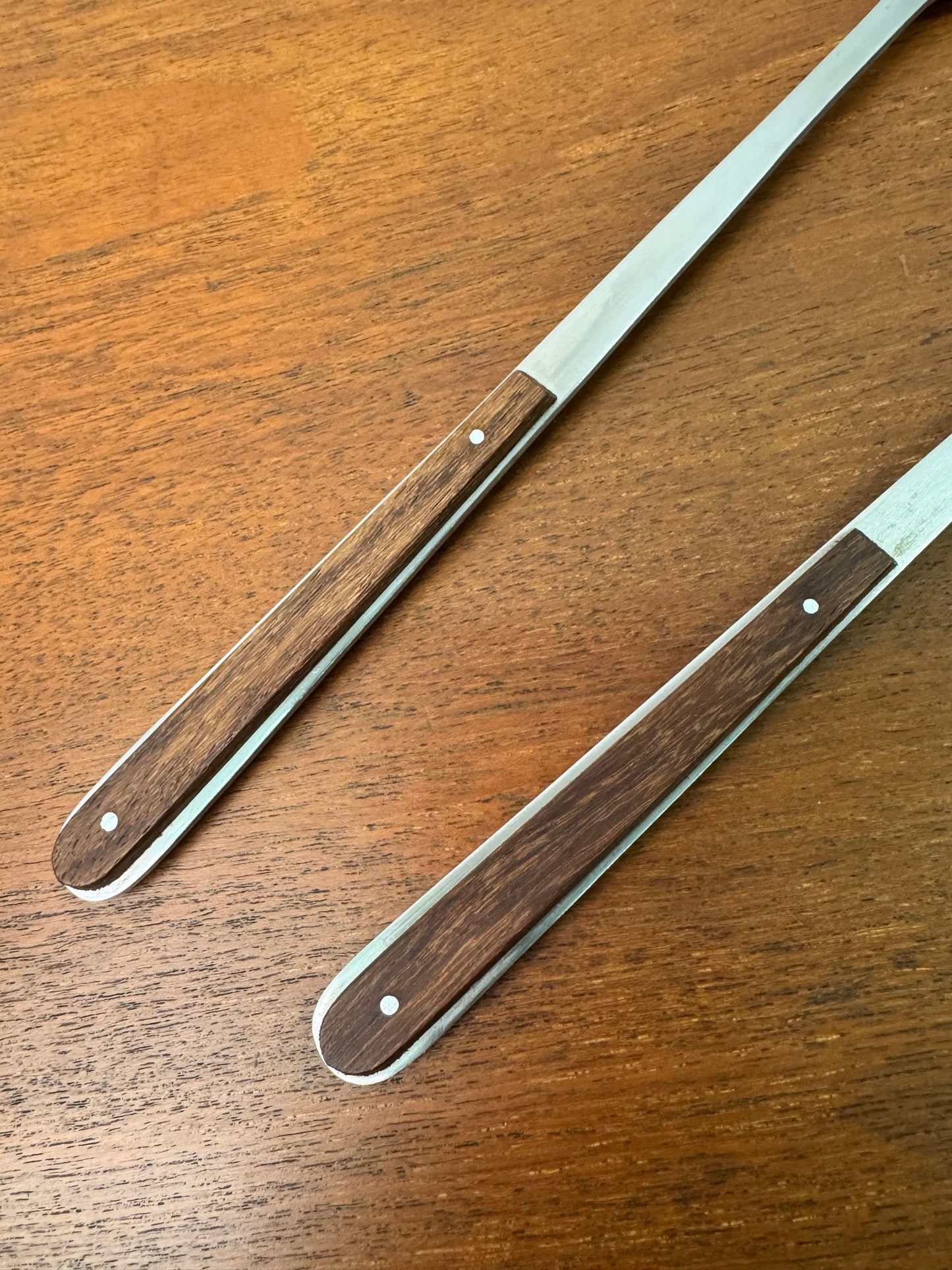 1960s stainless steel and wood salad servers
