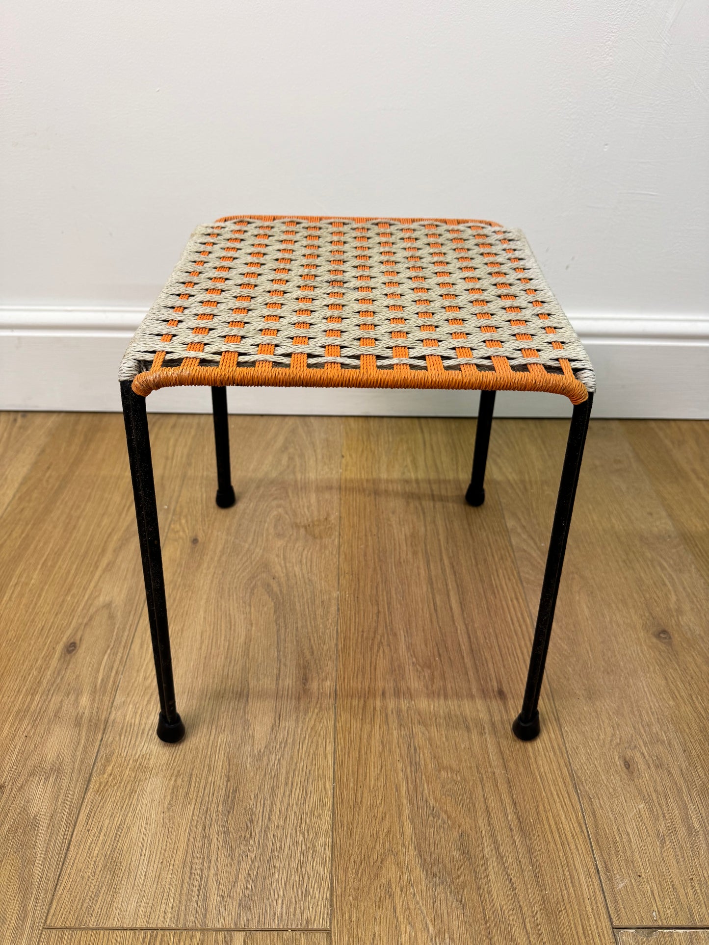 1950s woven stools on metal legs