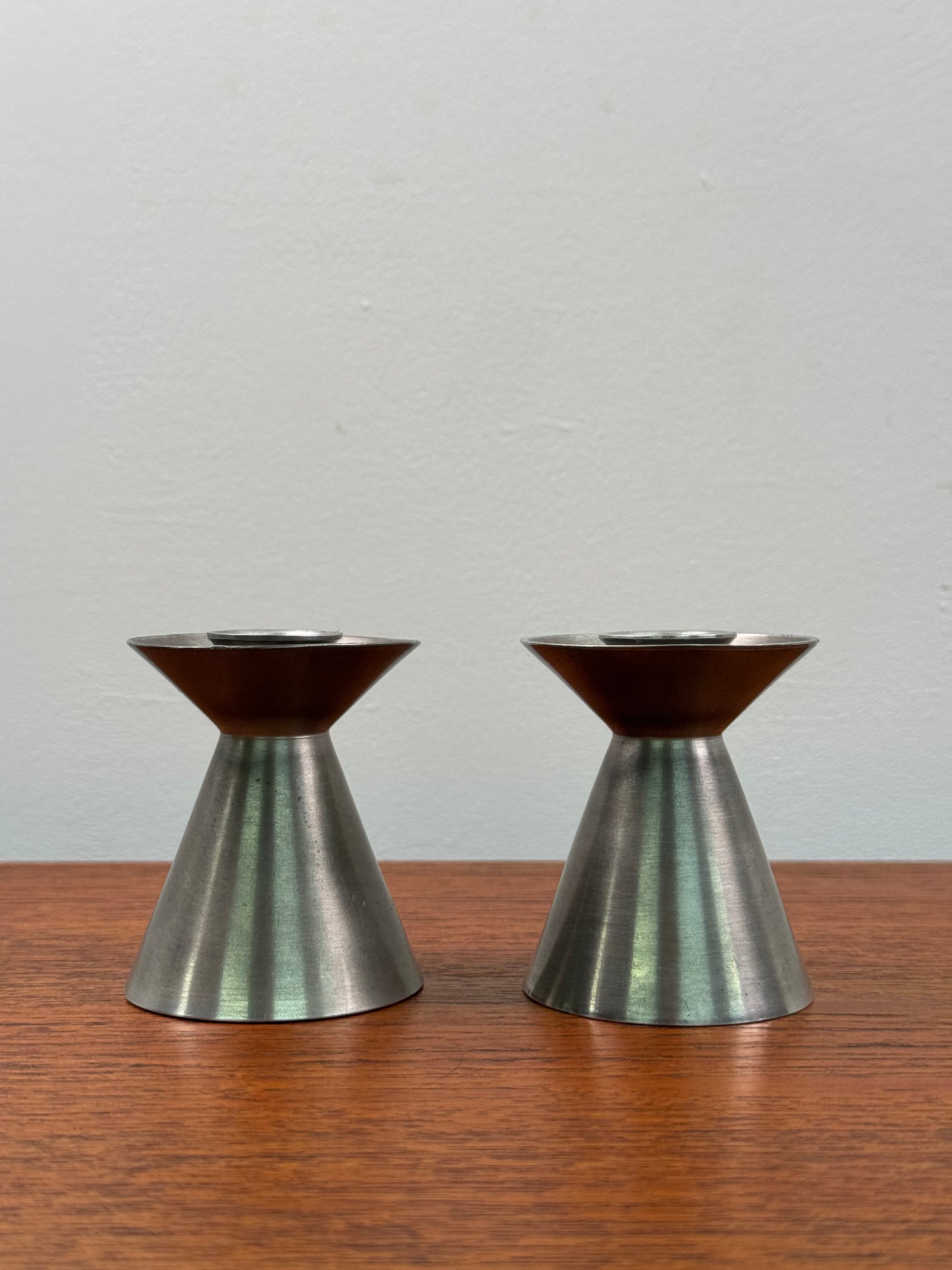 Pair of 1970s pewter candlesticks by Aitkens Canada