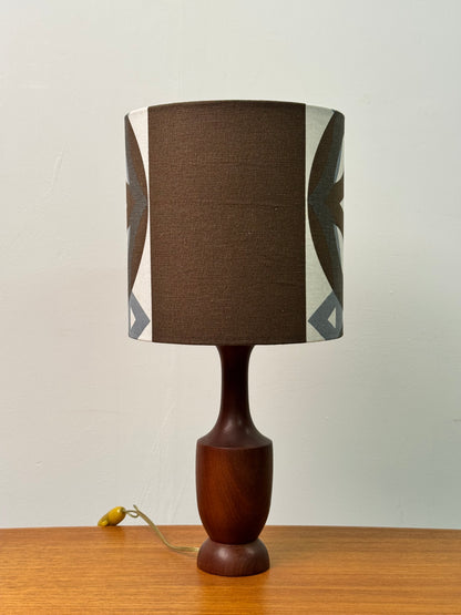 1960s teak table lamp with vintage fabric shade