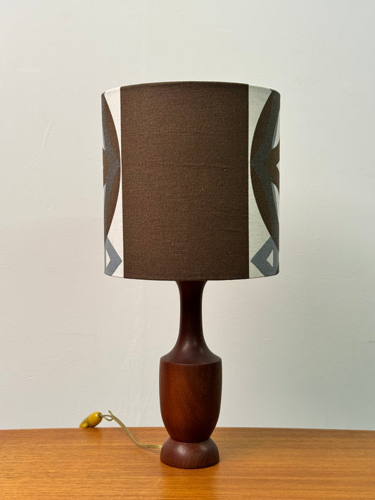 1960s teak table lamp with vintage fabric shade
