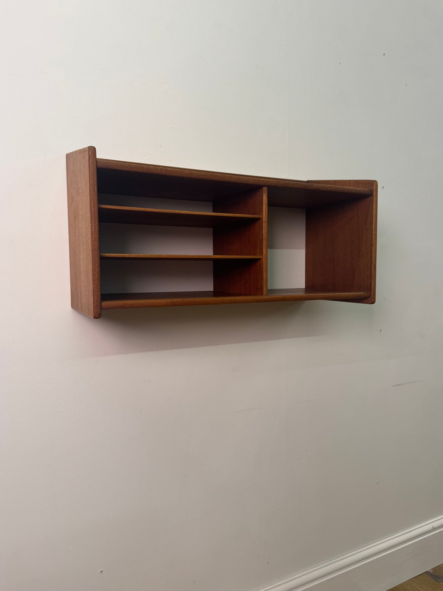 Danish teak wall mounted telephone shelf