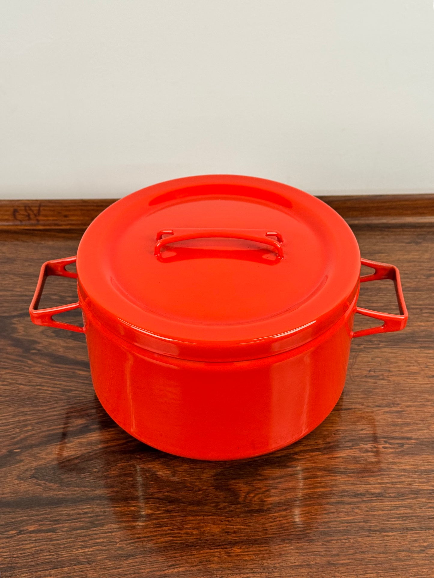 1960s red enamel cookware by Seppo Mallat