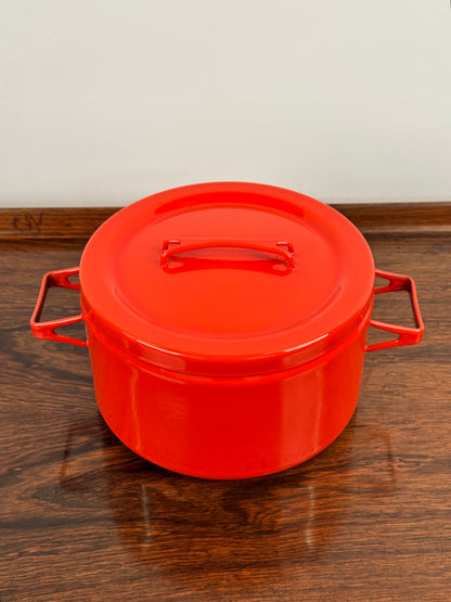 1960s red enamel cookware by Seppo Mallat
