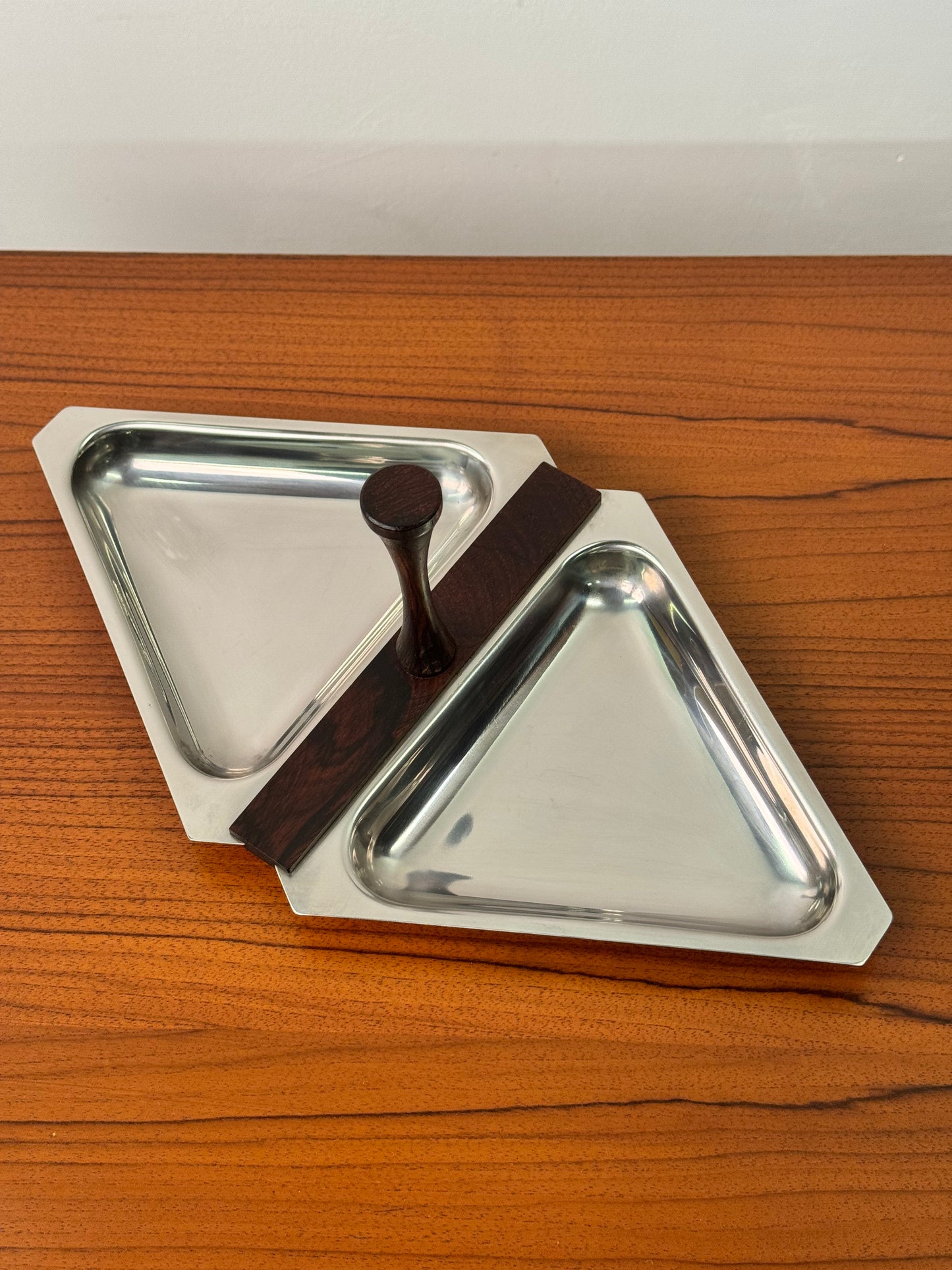 Danish triangular stainless steel serving dish
