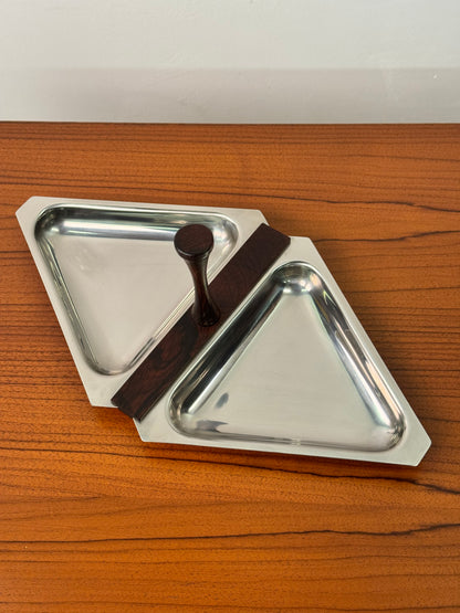 Danish triangular stainless steel serving dish