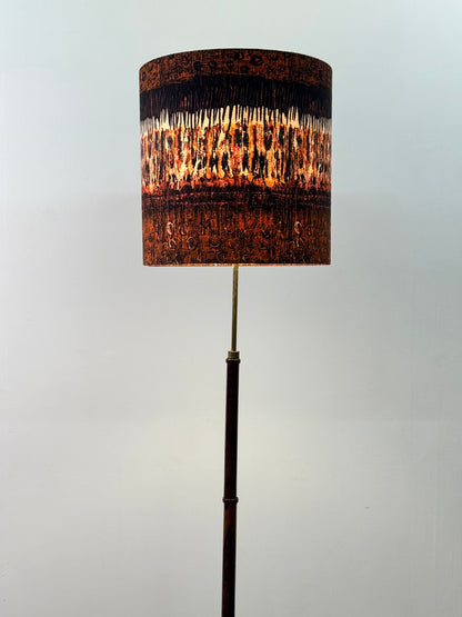 1960s rosewood and brass standard lamp with vintage Heals fabric shade