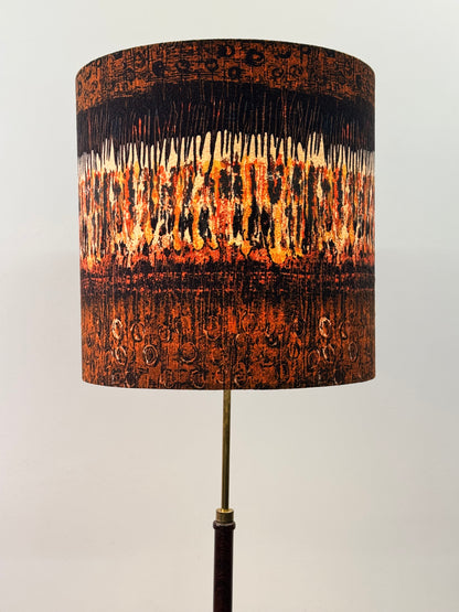 1960s rosewood and brass standard lamp with vintage Heals fabric shade