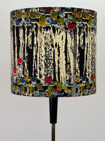 1950s black standard lamp with vintage fabric shade