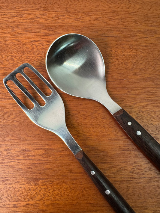 Danish stainless steel and rosewood salad servers