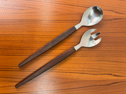 Stainless steel and wood salad servers made in Denmark