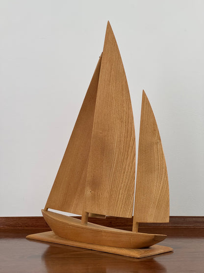1970s carved wooden sailing boat
