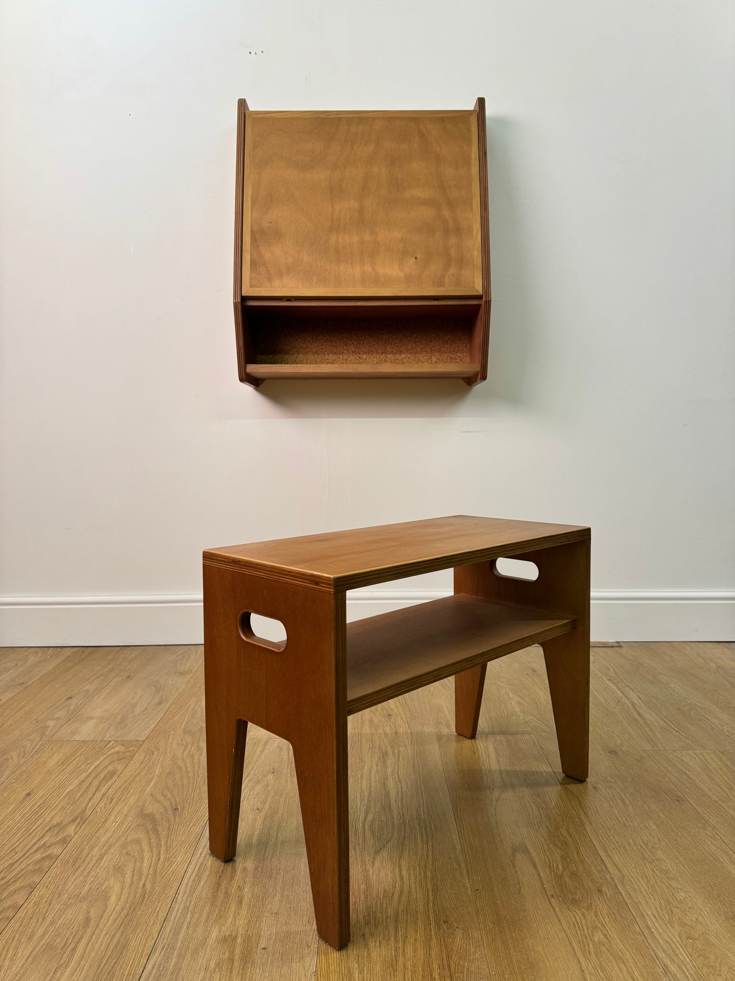 Contemporary wall mounted desk and stool