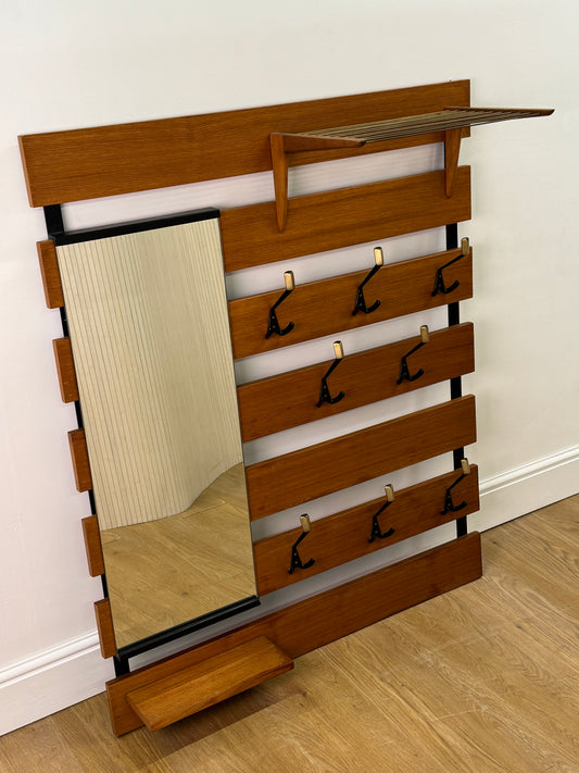 1960s slatted teak wall mounted coat stand