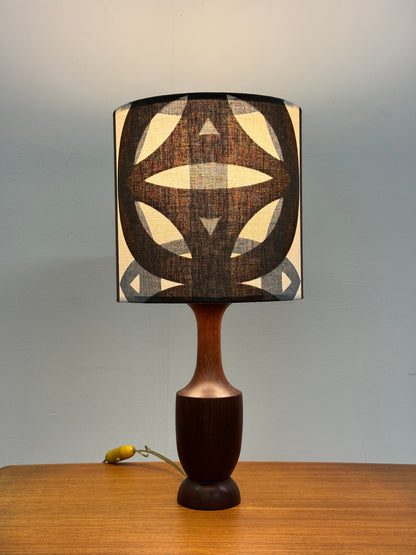 1960s teak table lamp with vintage fabric shade