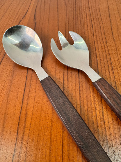 Stainless steel and wood salad servers made in Denmark