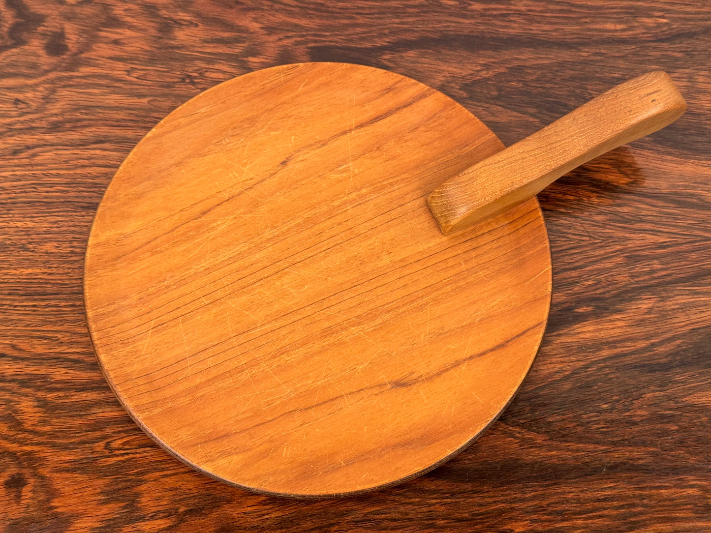 1960s teak serving tray with handle