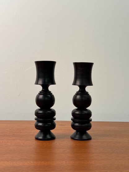 Vintage hardwood turned candlesticks