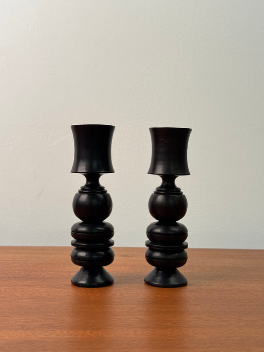 Vintage hardwood turned candlesticks