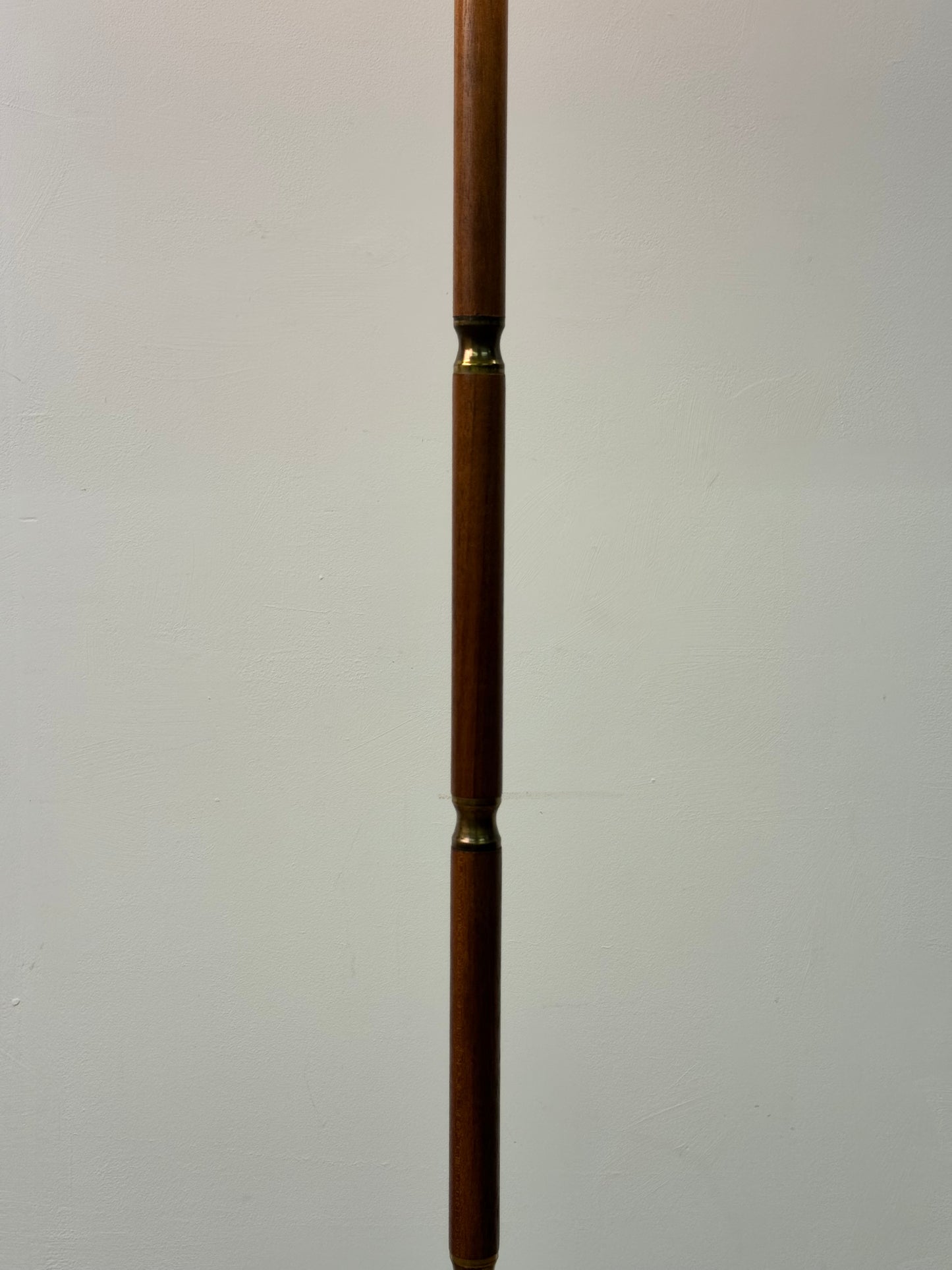 1960s teak and brass standard lamp with vintage fabric shade