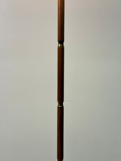 1960s teak and brass standard lamp with vintage fabric shade