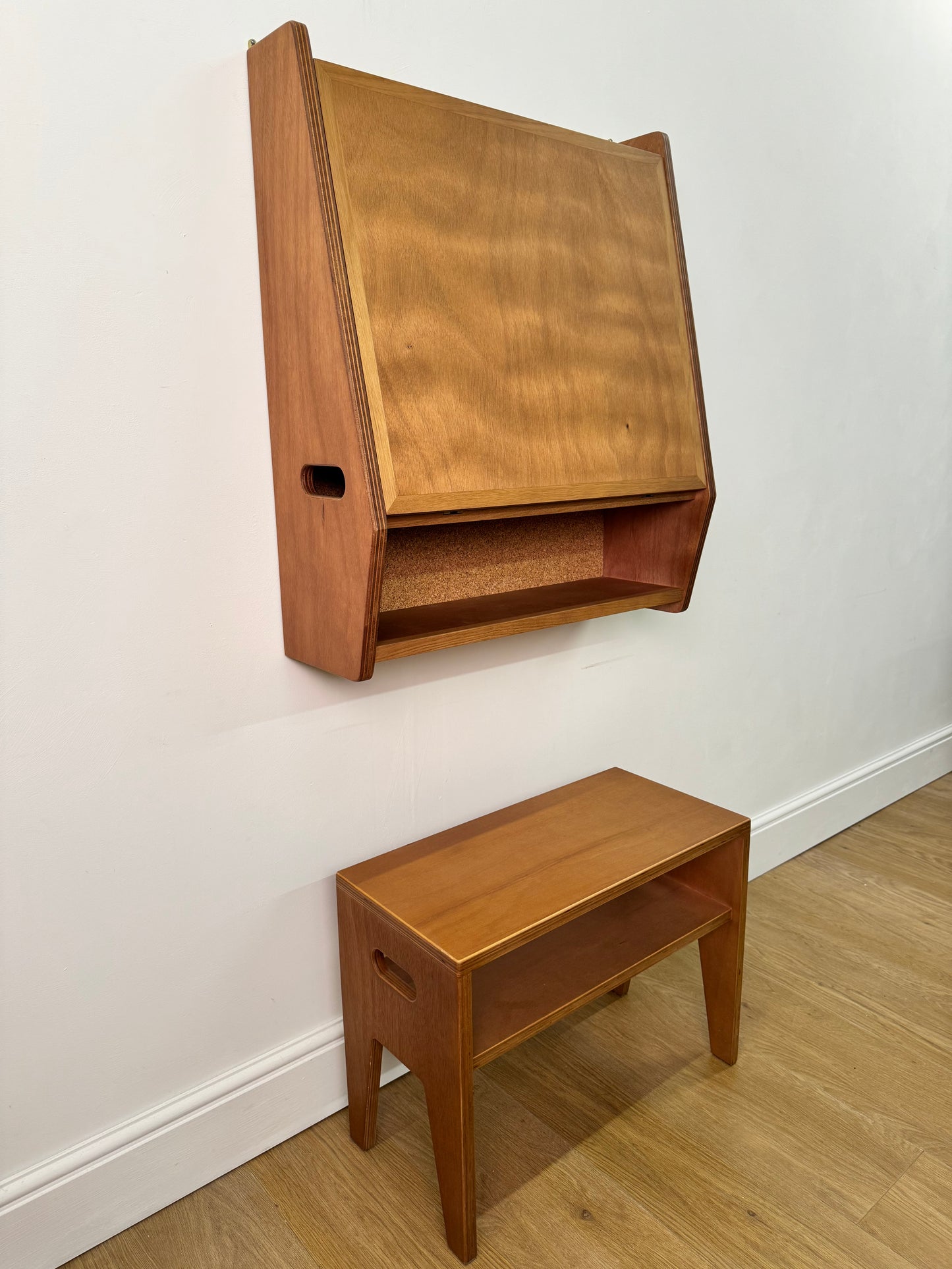 Contemporary wall mounted desk and stool