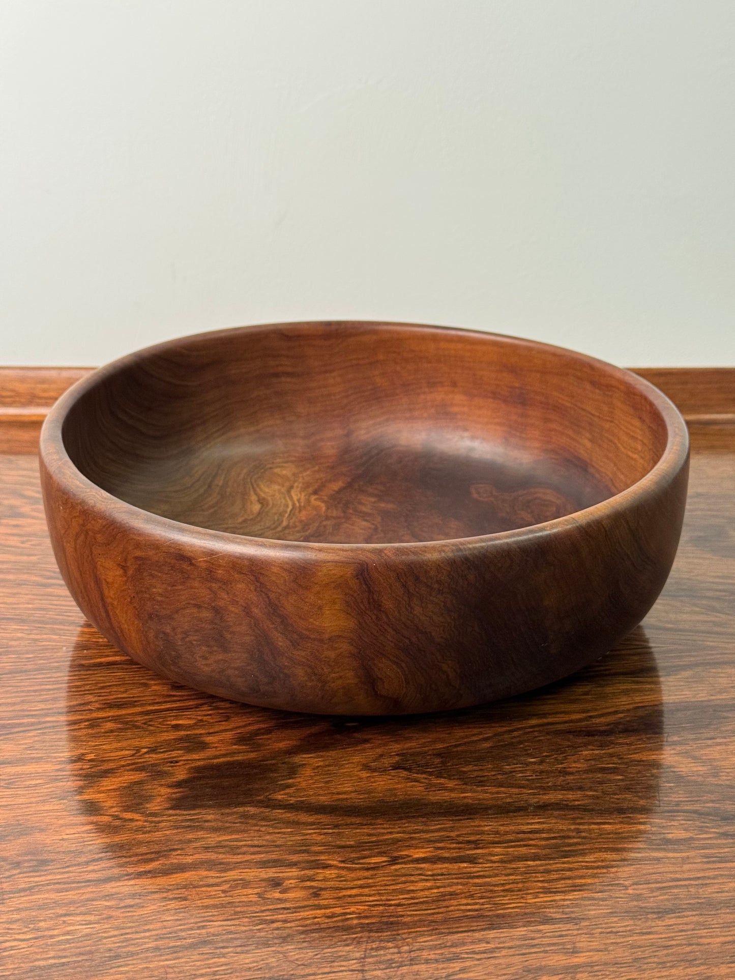 1970s black walnut turned salad bowl