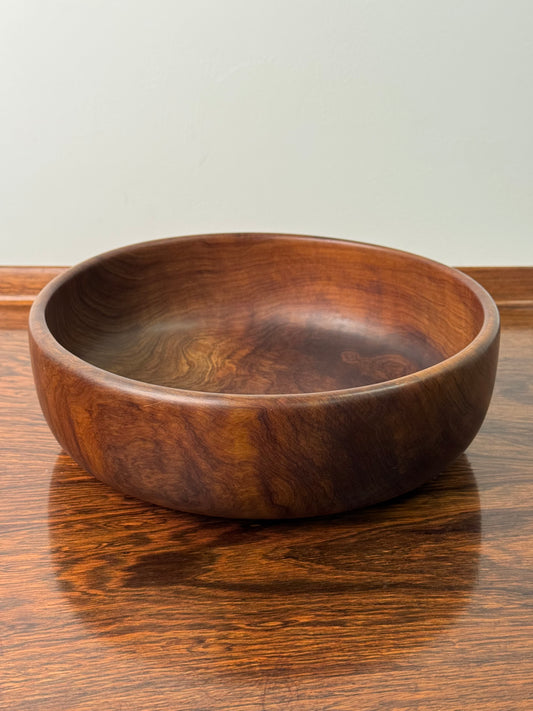 1970s black walnut turned salad bowl