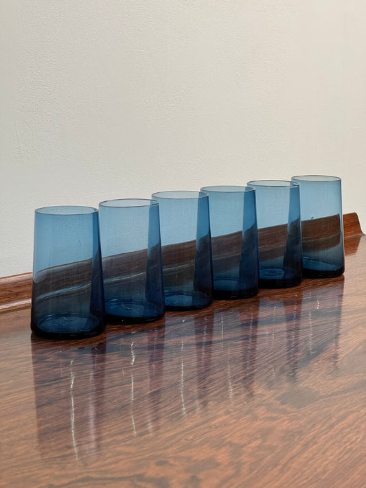 1960s thin walled blue drinking glasses