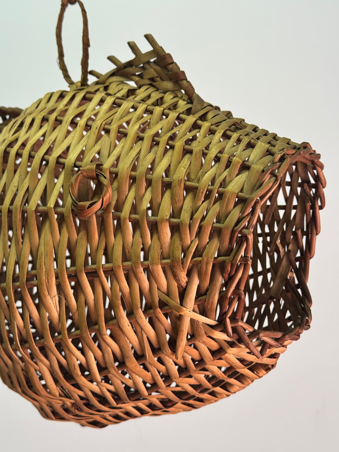 1960s wicker fish hanging basket