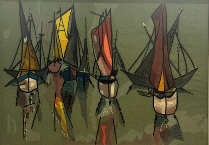 1960s tapestry picture of sailing boats