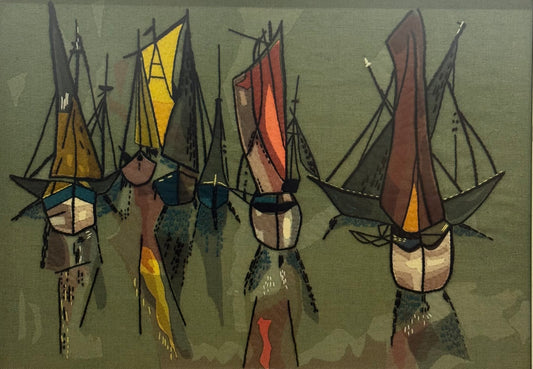 1960s tapestry picture of sailing boats