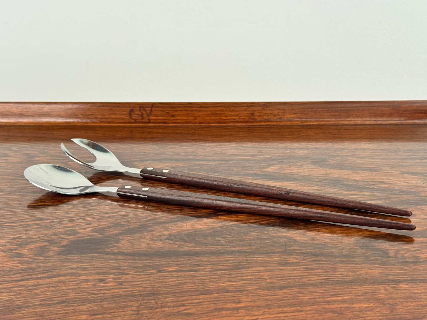 Stainless steel and rosewood salad servers