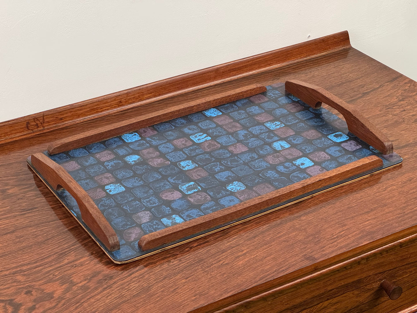 1960s formica serving tray with handles