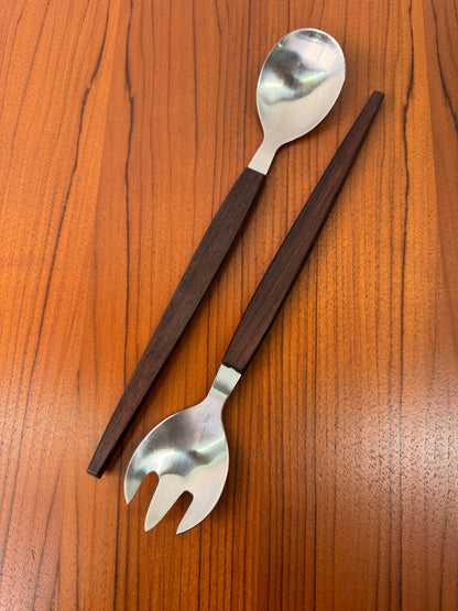 Stainless steel and wood salad servers made in Denmark