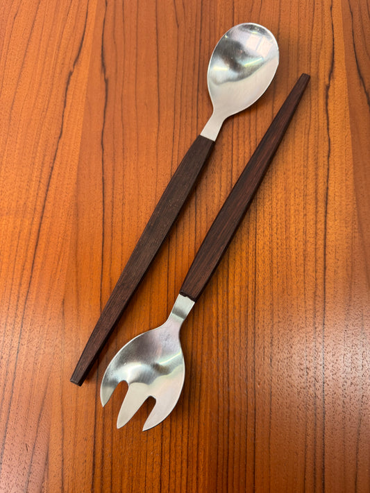 Stainless steel and wood salad servers made in Denmark