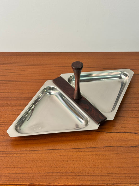 Danish triangular stainless steel serving dish