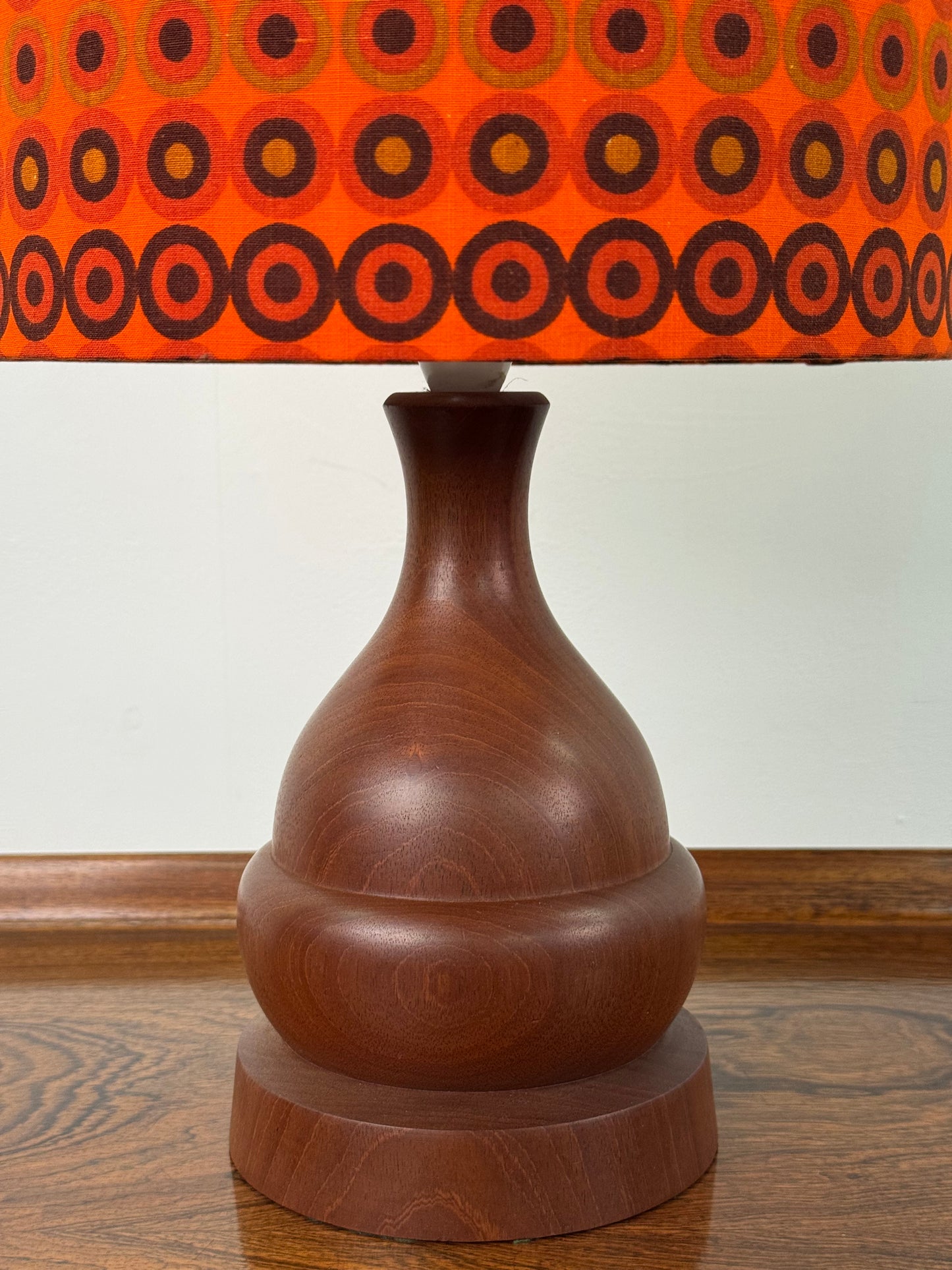 1960s teak table lamp with vintage fabric shade